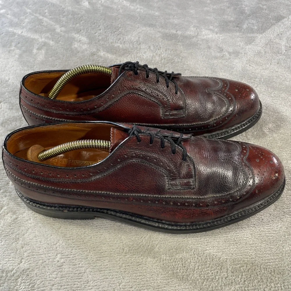 Johnston Murphy Aristocraft Wingtip Blucher Shoes Mens 9 Burgundy Leather Office